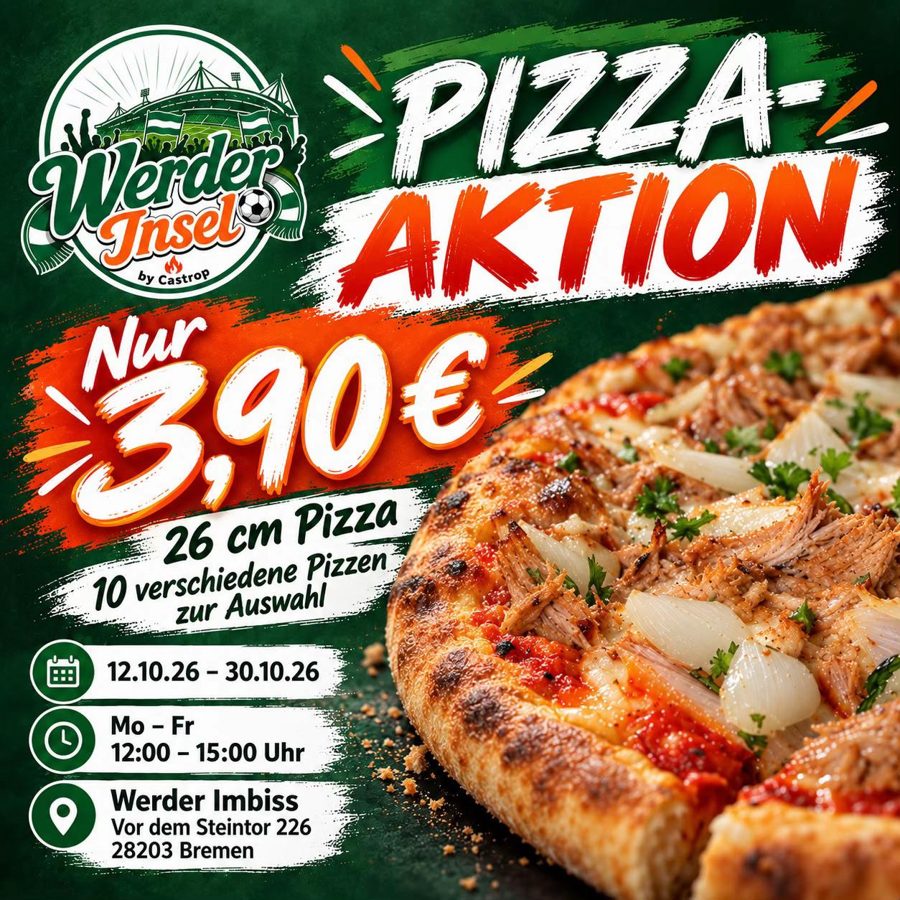 Plakat der Pizza-Aktion: 26-cm-Pizza für 3,90 Euro