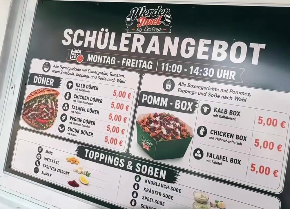 Aushang Schülerangebot: Döner und Pomm-Box für 5 Euro